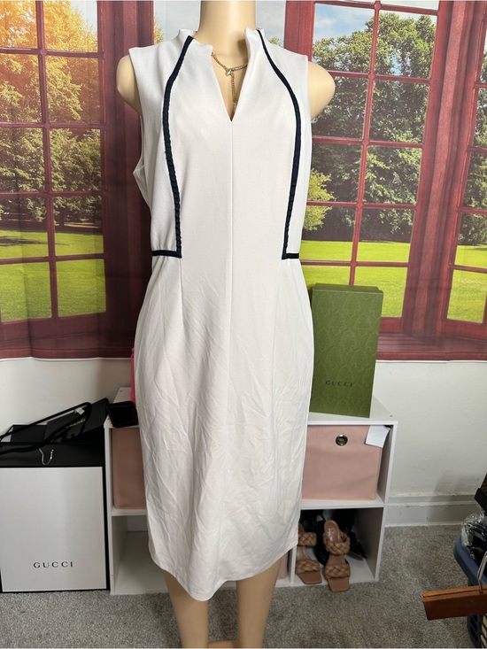Donna Morgan Dresses & Skirts - Donna Morgan White Midi Sheath Dress with Black Trim